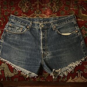 Levi’s | 501 Button fly vintage blue jean cut off high waist shorts
